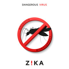 Stop zika. Dangerous virus. Caution virus threat. Mosquitoes infected with microcephaly. Mosquitoes are carriers dangerous diseases. Virus dangerous for pregnant women,  Illustration of danger warning