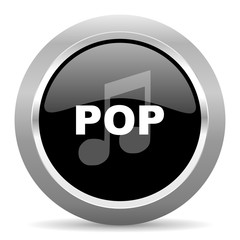 pop music black metallic chrome web circle glossy icon
