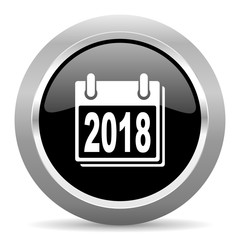 new year 2018 black metallic chrome web circle glossy icon