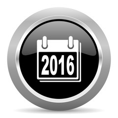 new year 2016 black metallic chrome web circle glossy icon