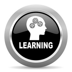 learning black metallic chrome web circle glossy icon