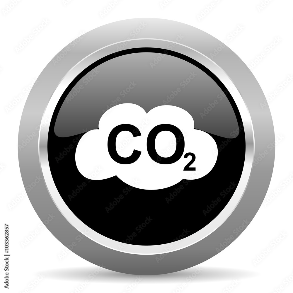 Poster carbon dioxide black metallic chrome web circle glossy icon