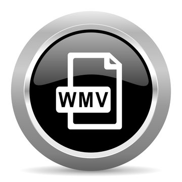 wmv file black metallic chrome web circle glossy icon