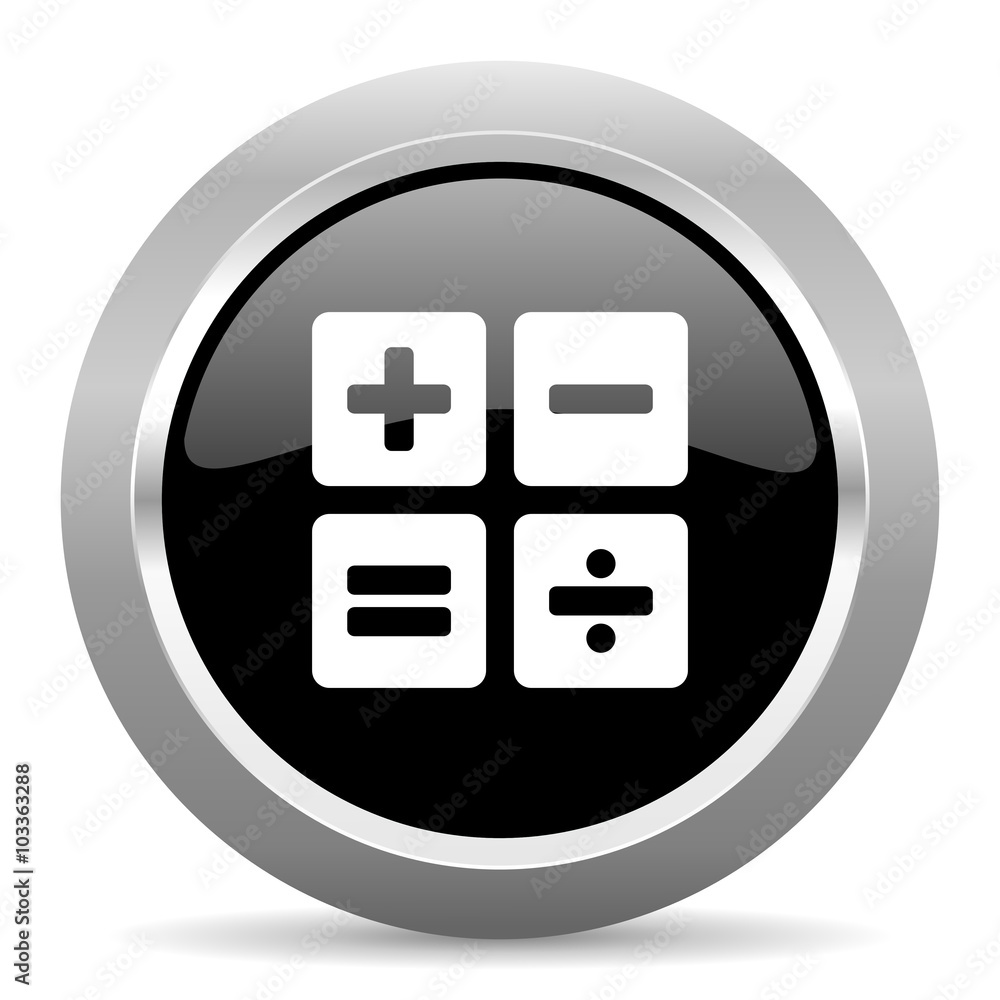 Poster calculator black metallic chrome web circle glossy icon