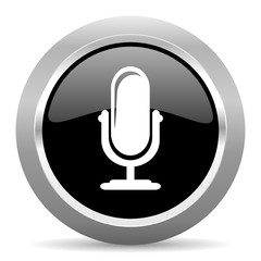 microphone black metallic chrome web circle glossy icon