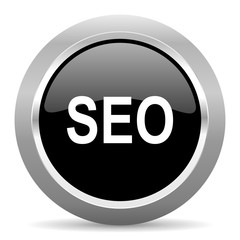 seo black metallic chrome web circle glossy icon