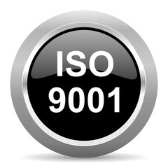 iso 9001 black metallic chrome web circle glossy icon