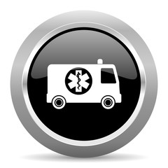 ambulance black metallic chrome web circle glossy icon