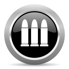 ammunition black metallic chrome web circle glossy icon