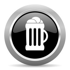 beer black metallic chrome web circle glossy icon