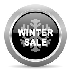 winter sale black metallic chrome web circle glossy icon