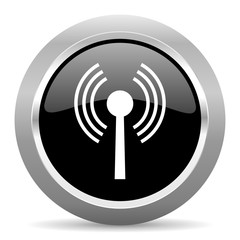 wifi black metallic chrome web circle glossy icon