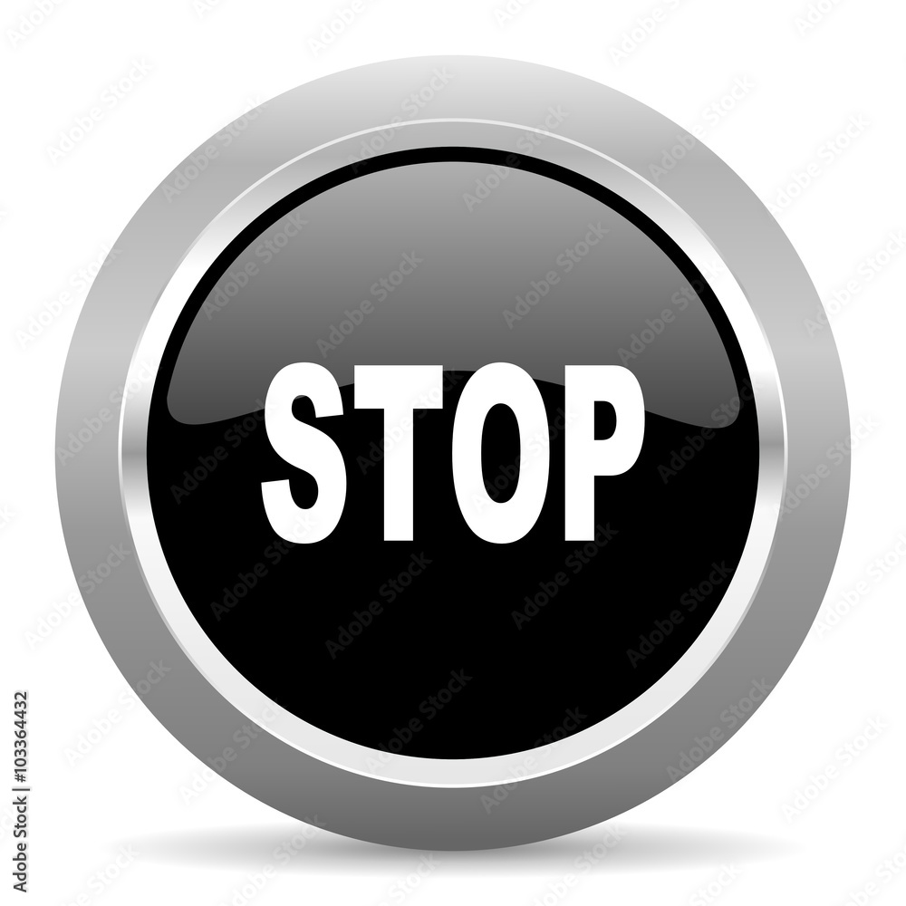 Poster stop black metallic chrome web circle glossy icon