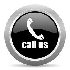 call us black metallic chrome web circle glossy icon