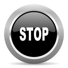 stop black metallic chrome web circle glossy icon