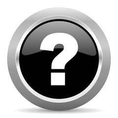 question mark black metallic chrome web circle glossy icon