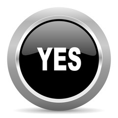 yes black metallic chrome web circle glossy icon