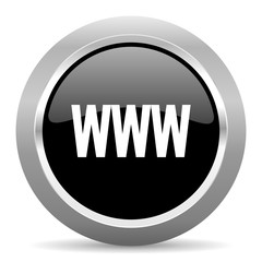 www black metallic chrome web circle glossy icon