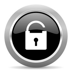padlock black metallic chrome web circle glossy icon
