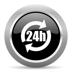 24h black metallic chrome web circle glossy icon