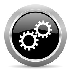 gear black metallic chrome web circle glossy icon