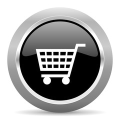 cart black metallic chrome web circle glossy icon