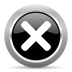 cancel black metallic chrome web circle glossy icon