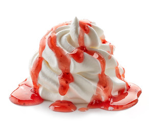 whipped cream with strawberry sauce