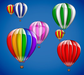Hot air balloons flying in the sky. Vector background.