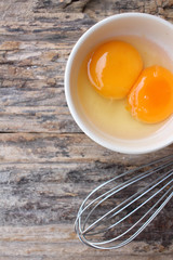 Eggs in a bowl with whisk