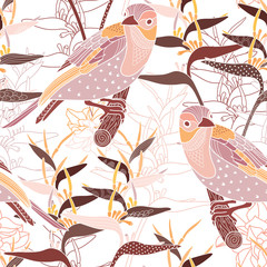 Fototapeta premium Seamless floral pattern with birds