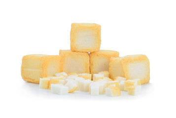 Tofu fish on white background