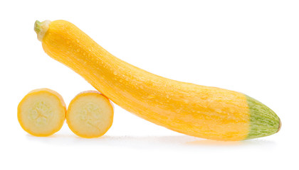Fototapeta na wymiar wet yellow zucchini on white background