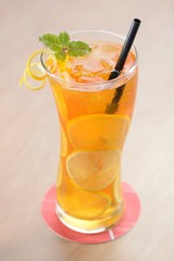 Refreshing ice lemon tea with mint