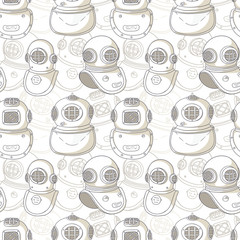 Retro diving helmets seamless pattern