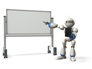 ホワイトボードの前で解説するロボット