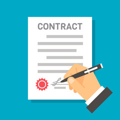 Flat design hand signing contract