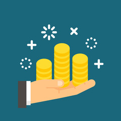 Flat design hand holding coins