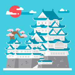 Flat design Himeji castle Japan