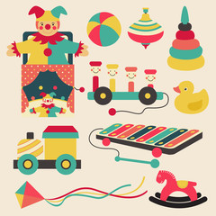 Old retro kid toys and circus carnivals object flat icon design in pastel color style, create by vector
