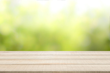 Obraz premium wood table top panel on green background