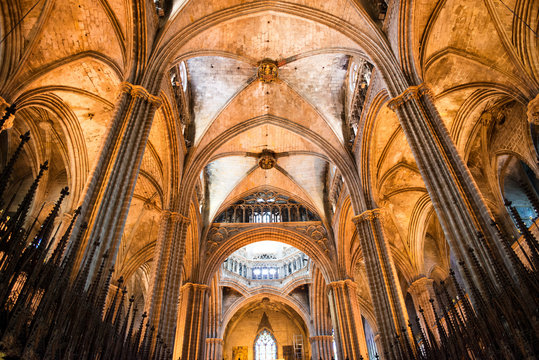 Barcelona Cathedral Interior with Vaulted Ceiling