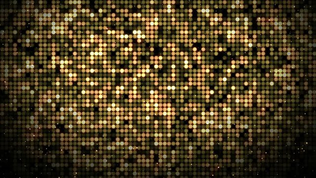 Seamless abstract spangle optic golden color flood lights pattern glowing and glittering in space background in 4k ultra HD loop