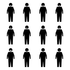 Stick Figure Fat People Emotion or Expression set symbol icon pictogram
