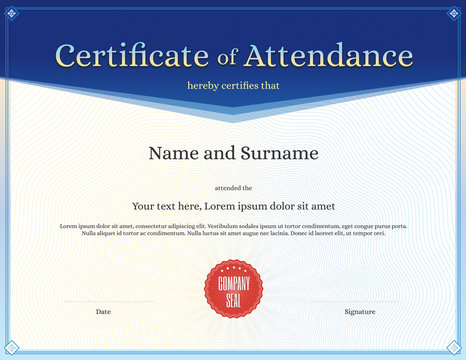 Certificate of attendance template in vector for achievement gra