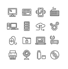 Computer Technology Outline Icon Set. Vector