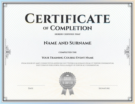 Certificate of completion template in vector for achievement graduation