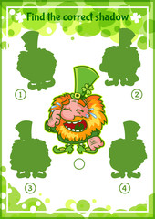 Educational shadow matching task for kids with laughing leprechaun
