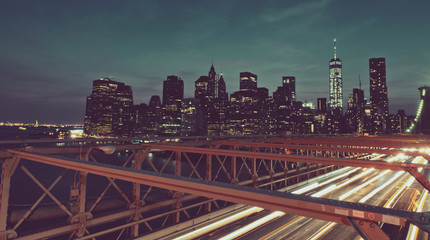 Manhattan Skyline from Brooklyn Bridge at Night