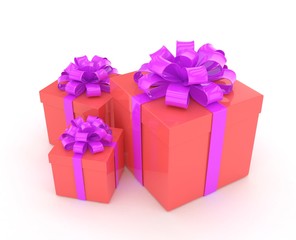three gift boxes with bows isolated on white